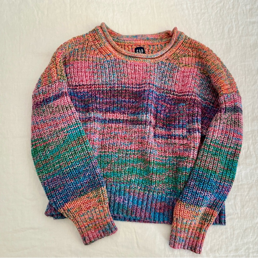 GAP Chunky Colorful Shaker Stitch Pocket Crew Neck Sweater